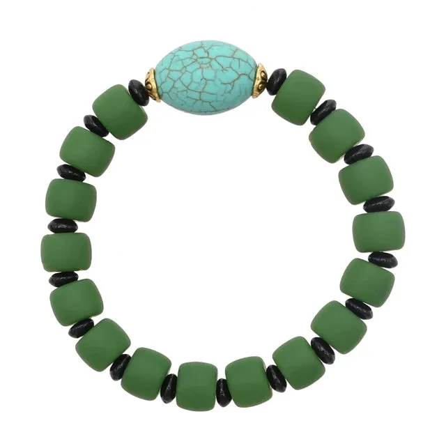 Tibet Vintage Big Green Stone Turquoises Bracelets