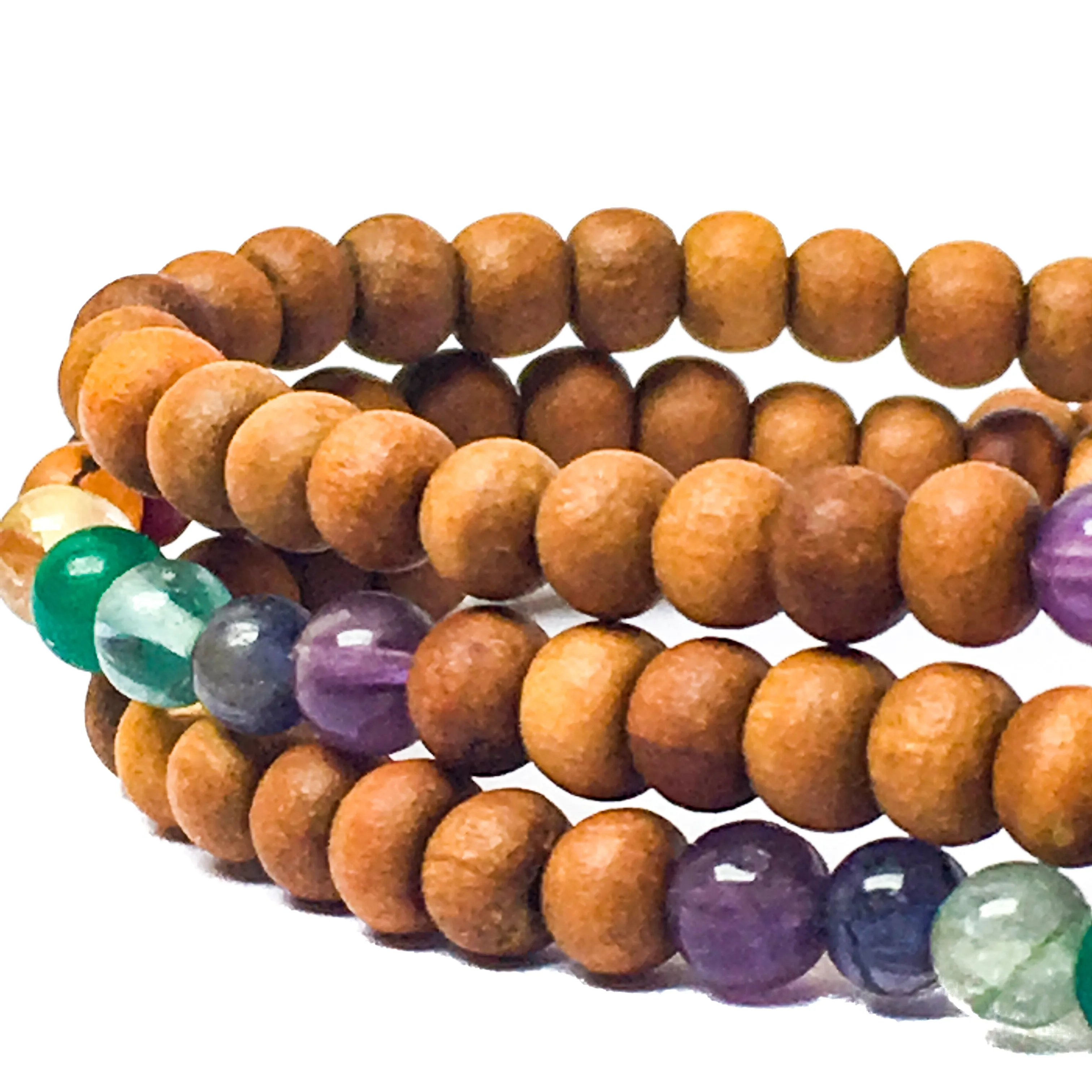 Trio of Sandalwood & 7-Chakra Gemstone Bracelets