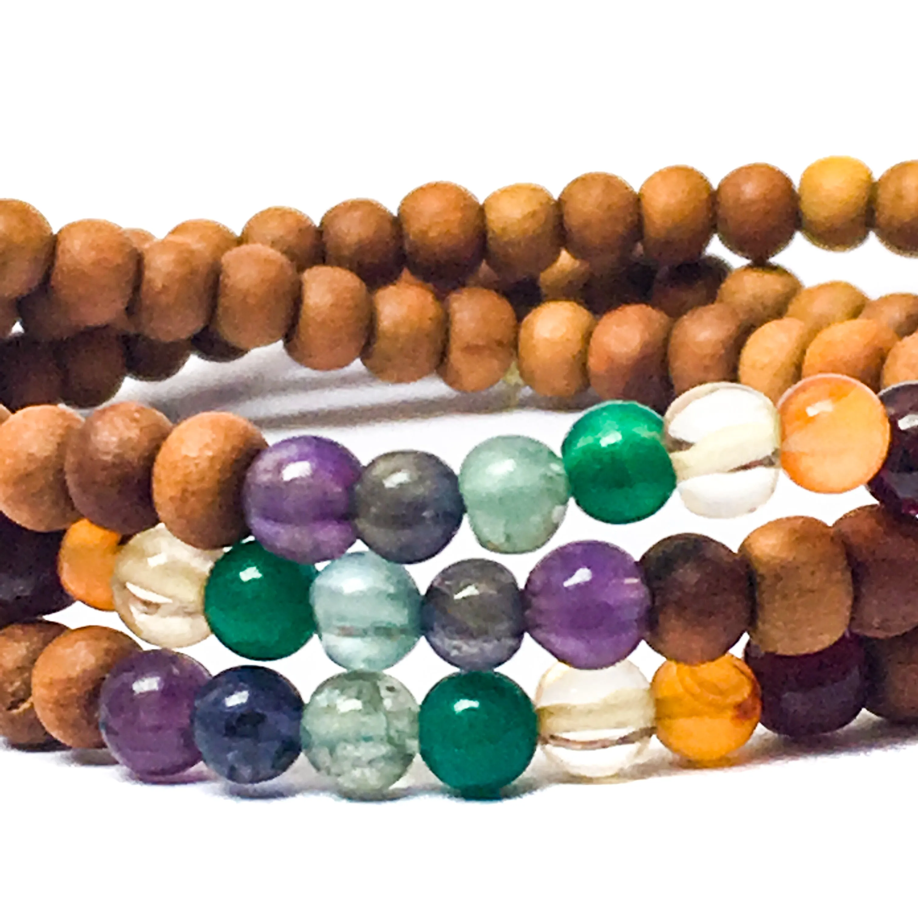 Trio of Sandalwood & 7-Chakra Gemstone Bracelets