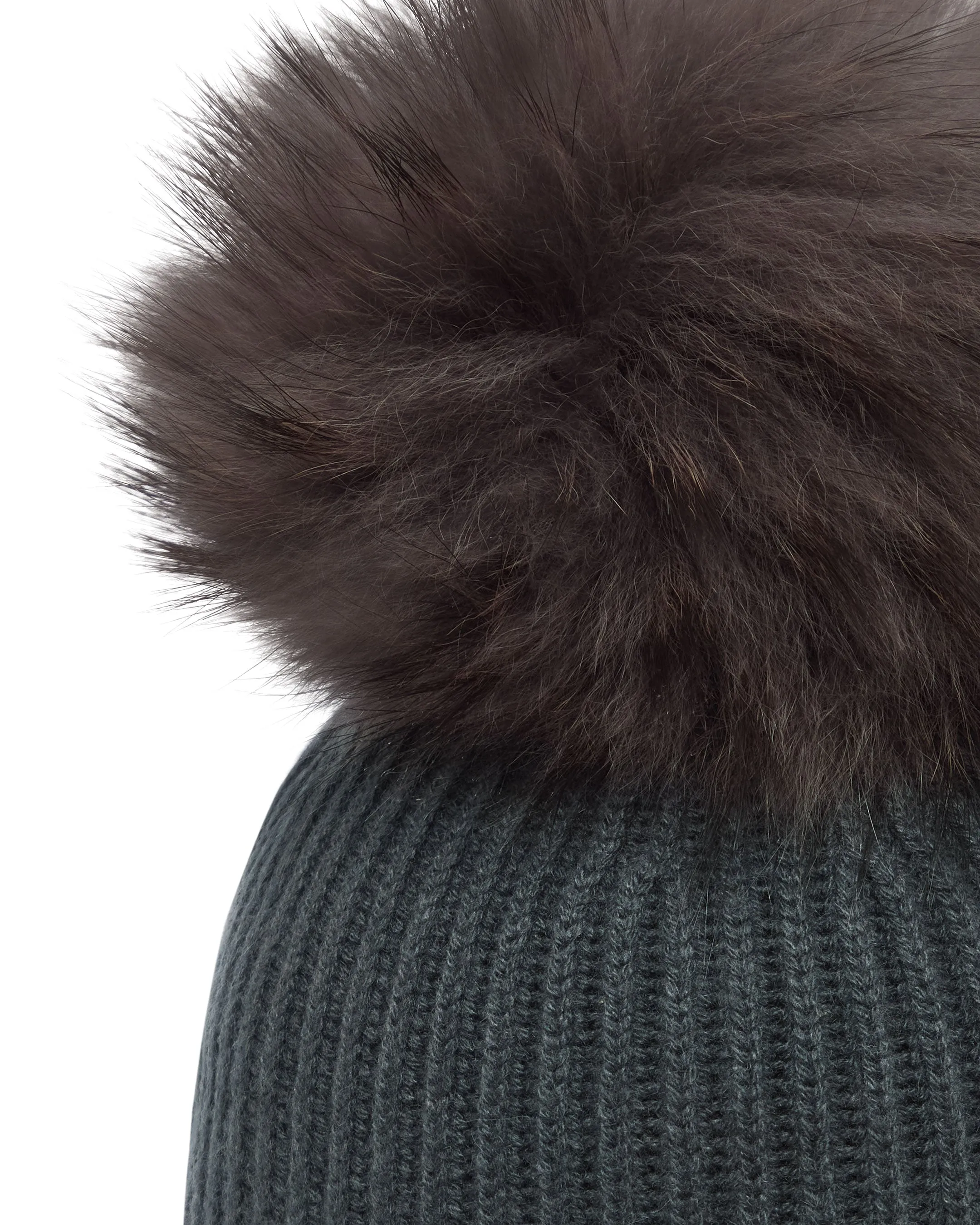 Unisex Ribbed Cashmere Hat With Detachable Pom Anthracite Grey