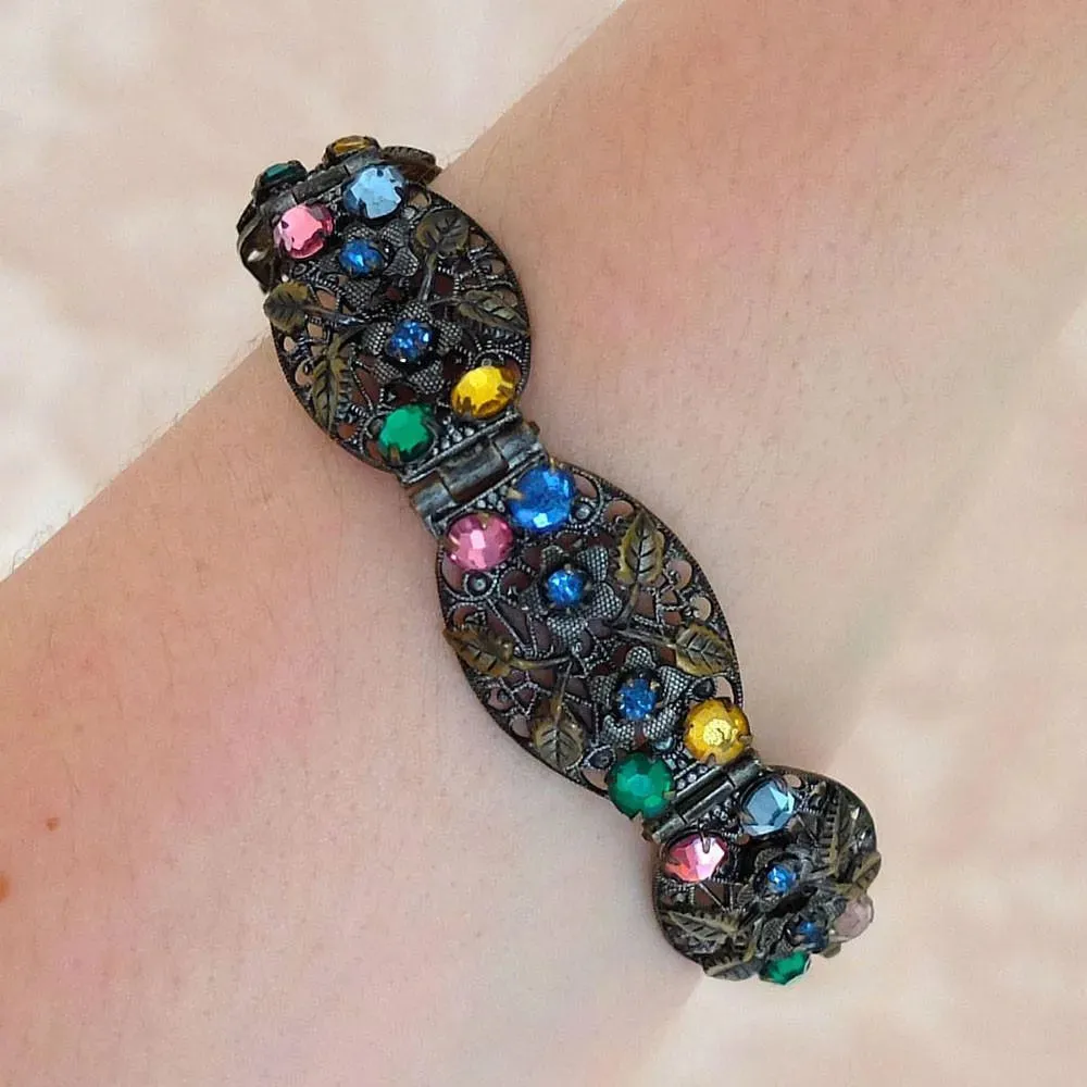 Vintage 1920s Art Deco Czech Bohemian Floral Bracelet