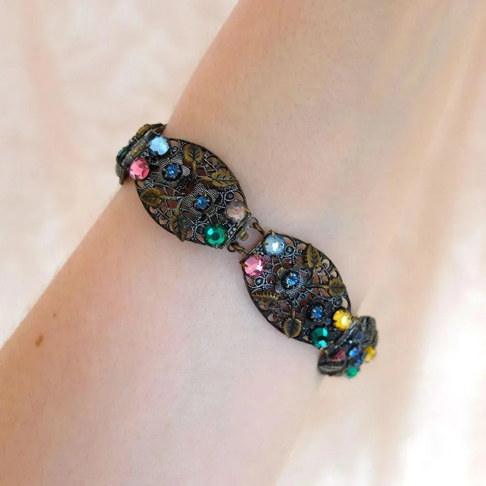 Vintage 1920s Art Deco Czech Bohemian Floral Bracelet