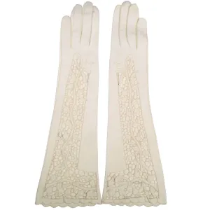 Vintage 1950s White Antelope Leather Cutwork Lace Gloves Size 6.5 Excellent