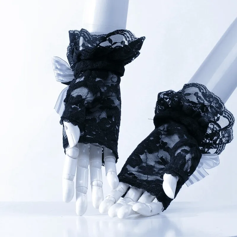 Vintage Cutaway Lace Gloves With Bow