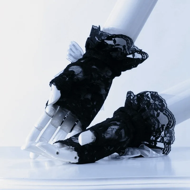 Vintage Cutaway Lace Gloves With Bow