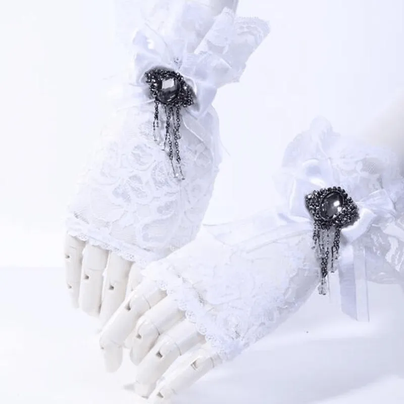 Vintage Cutaway Lace Gloves With Bow