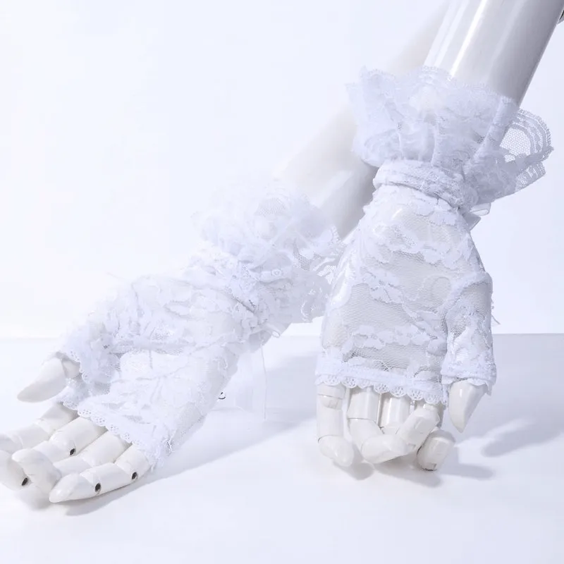 Vintage Cutaway Lace Gloves With Bow