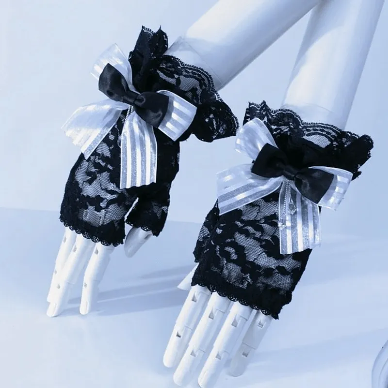 Vintage Cutaway Lace Gloves With Bow