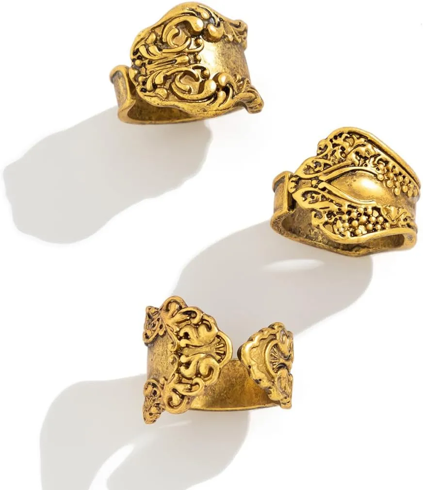 Vintage Knuckle Rings Set for Women Bohemian Retro Hollow Carved Flower Rings Boho Stackable Chunky Rings Set Y2k Ring Statement Rings Vintage Bohemian Style Jewelry for Women