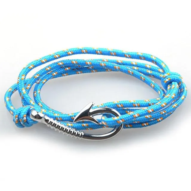 West Anchor Baby Blue Patterned Hook Bracelet (Silver)