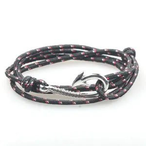 West Anchor Black-Patterned Hook Bracelet (Silver)