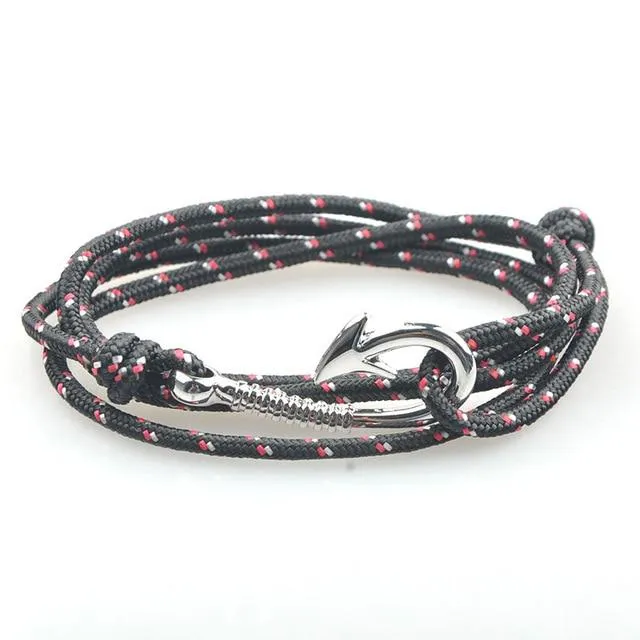 West Anchor Black-Patterned Hook Bracelet (Silver)