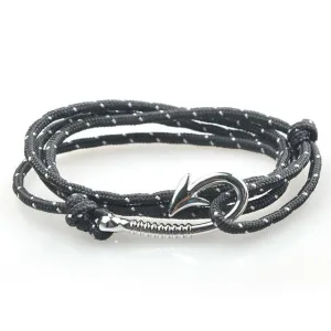 West Anchor Black-Striped Hook Bracelet (Silver)