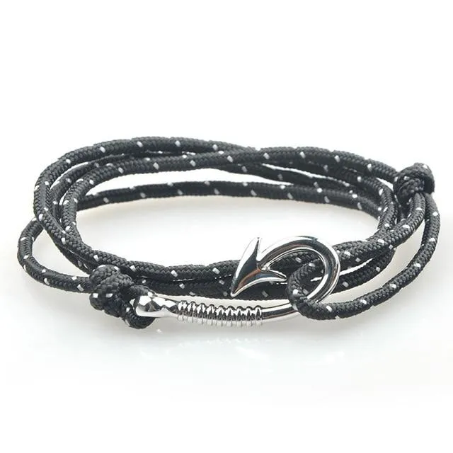 West Anchor Black-Striped Hook Bracelet (Silver)