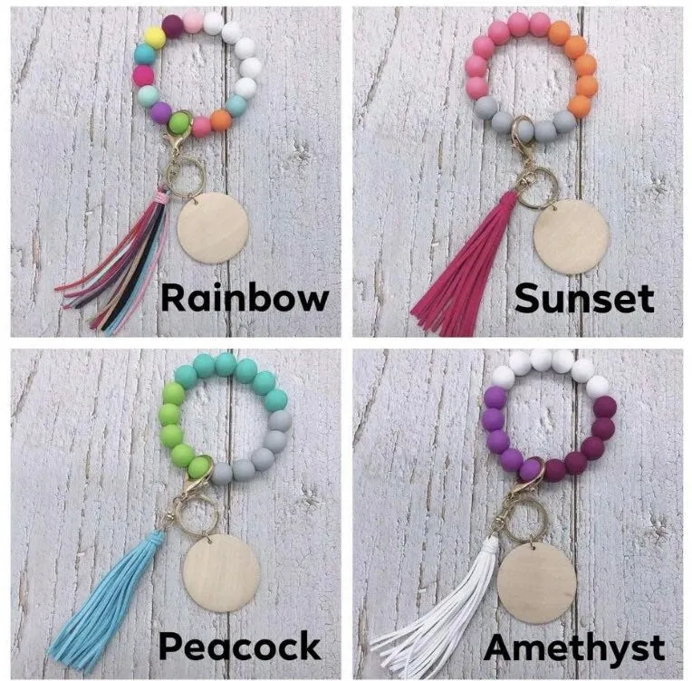 Wristlet - keychain - stretch - fun - stylish - trendy - trend setter- gift - mom - grandma - personalize - beads - silicone