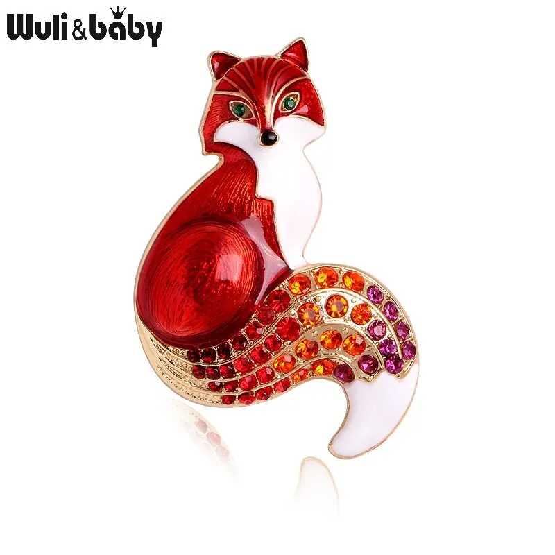Wuli&amp;baby Rhinestone Enamel Fox Brooches For Women Animal Party Causal Brooch Pins Gifts