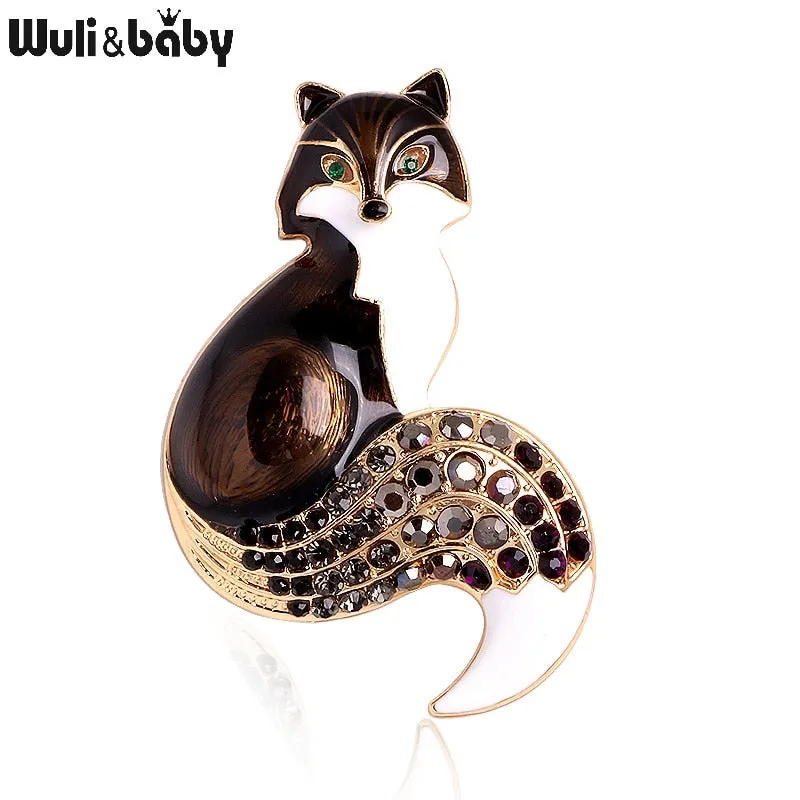 Wuli&amp;baby Rhinestone Enamel Fox Brooches For Women Animal Party Causal Brooch Pins Gifts