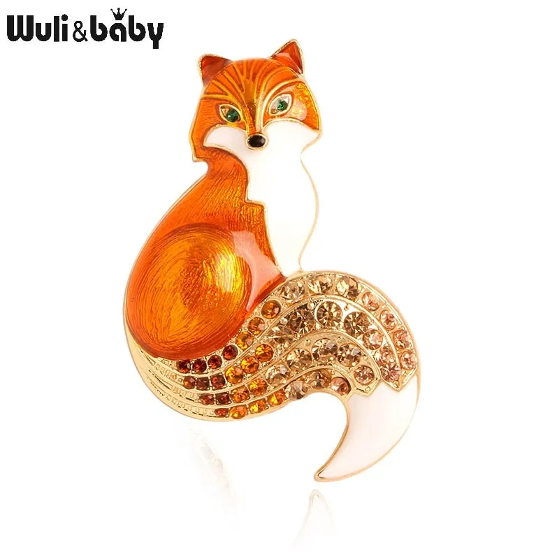Wuli&amp;baby Rhinestone Enamel Fox Brooches For Women Animal Party Causal Brooch Pins Gifts