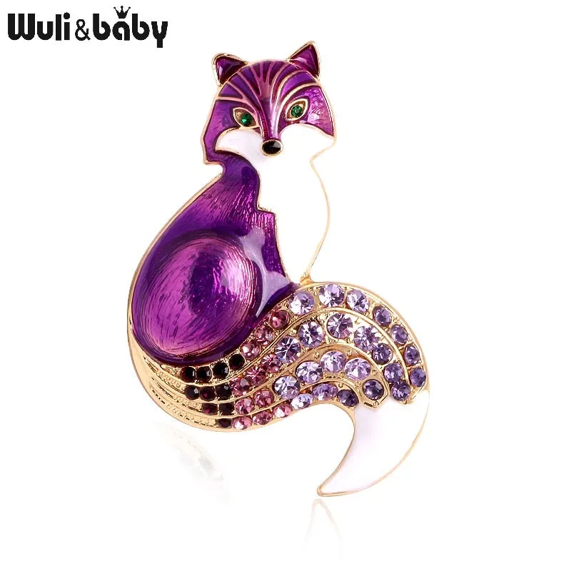 Wuli&amp;baby Rhinestone Enamel Fox Brooches For Women Animal Party Causal Brooch Pins Gifts