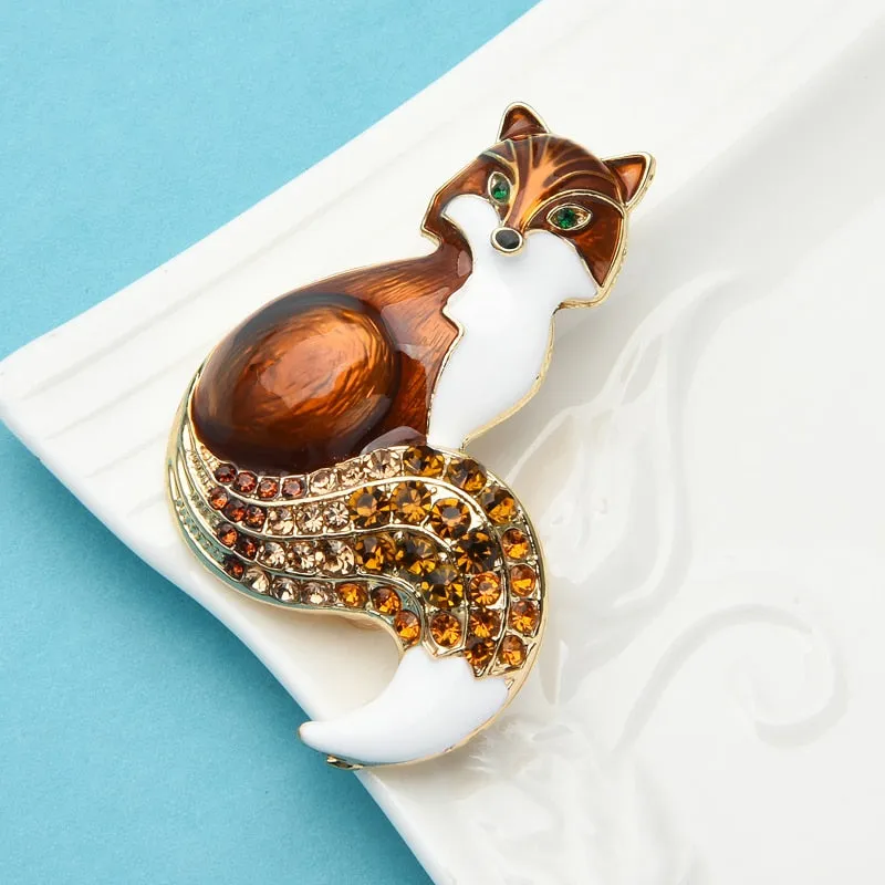 Wuli&amp;baby Rhinestone Enamel Fox Brooches For Women Animal Party Causal Brooch Pins Gifts
