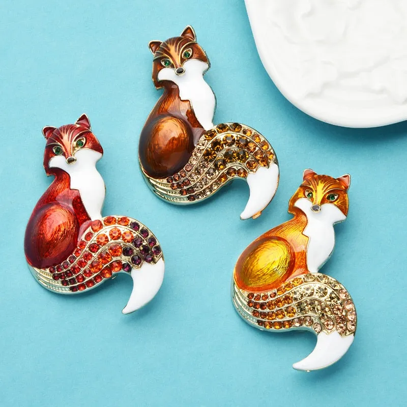 Wuli&amp;baby Rhinestone Enamel Fox Brooches For Women Animal Party Causal Brooch Pins Gifts