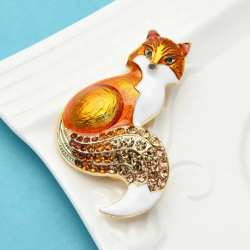 Wuli&amp;baby Rhinestone Enamel Fox Brooches For Women Animal Party Causal Brooch Pins Gifts
