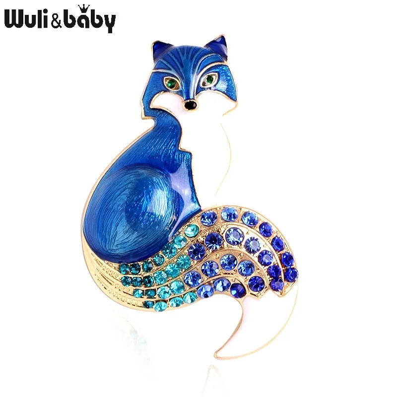 Wuli&amp;baby Rhinestone Enamel Fox Brooches For Women Animal Party Causal Brooch Pins Gifts