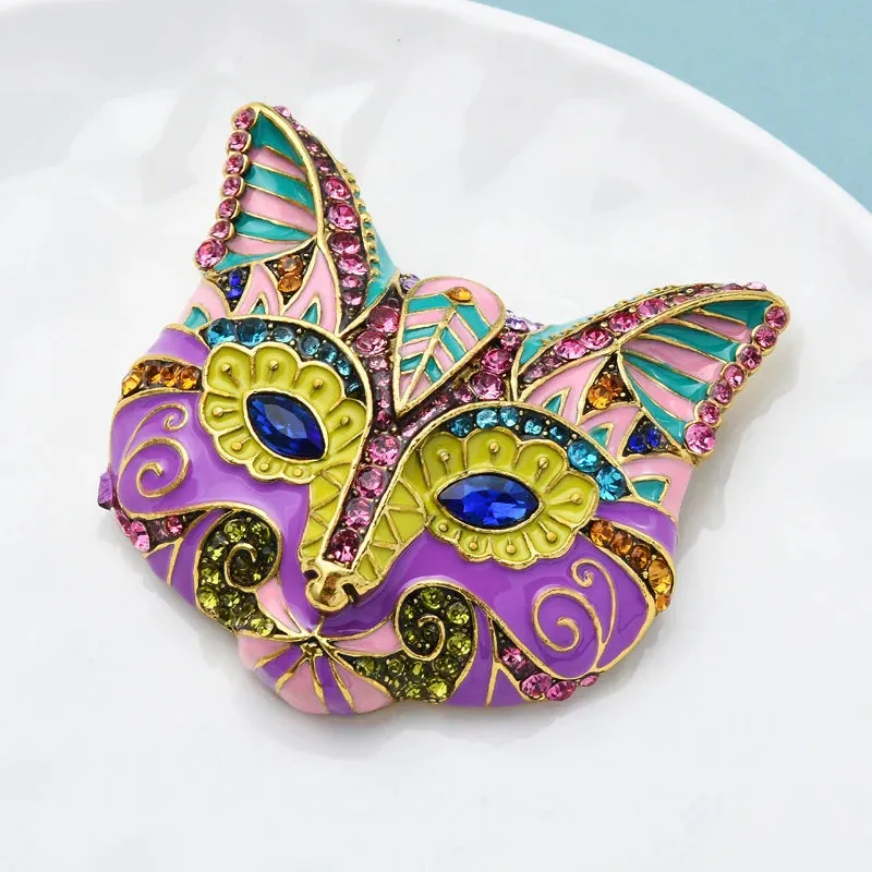 Wuli&baby Multicolor Enamel Cat Head Brooches