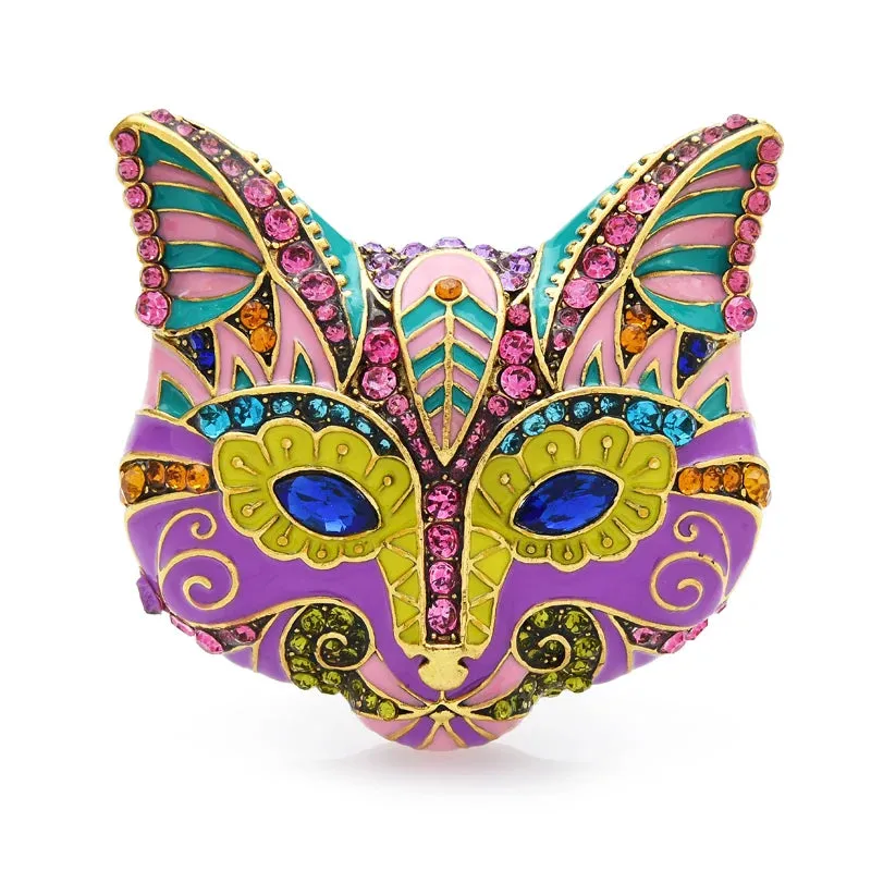 Wuli&baby Multicolor Enamel Cat Head Brooches