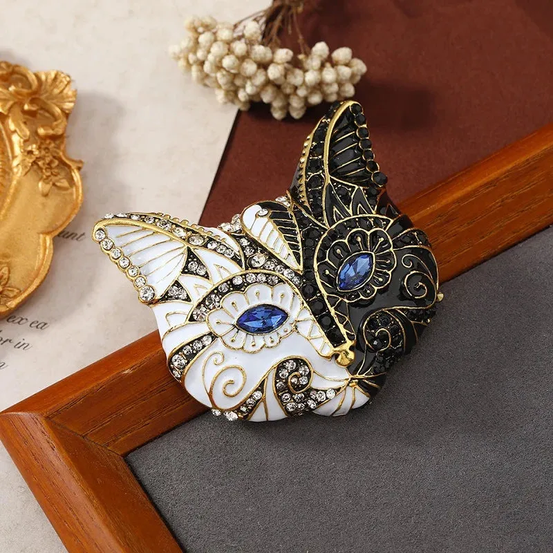 Wuli&baby Multicolor Enamel Cat Head Brooches