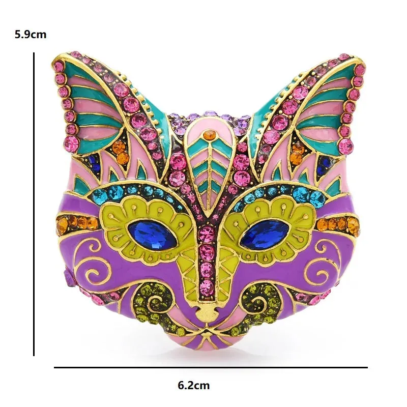 Wuli&baby Multicolor Enamel Cat Head Brooches